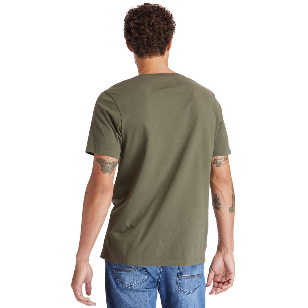 Timberland Mens T-Shirts Kennebec River Camo-Logo - Olive - India XR3719850